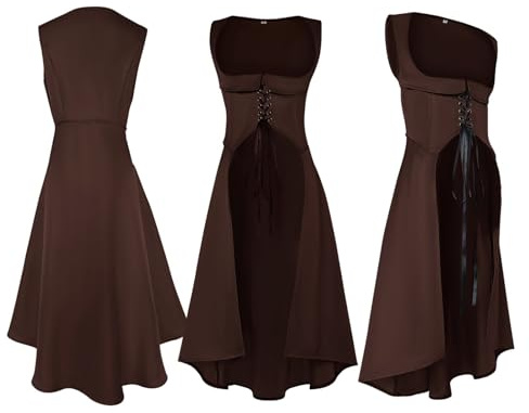 Generisch Robe médiévale pour femme - Robe viking - Robe corsage Renaissance - Robe d'automne victorienne - Robe de fée avec laçage - Robe sous la poitrine - Robe de pirate - Robe de paysan - Robe de