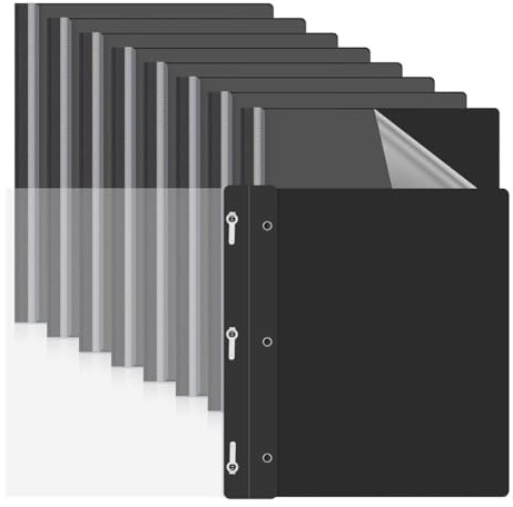 Fegtrtyoa Paquet de 10 Couvertures de Rapport avec Attaches à 3 Broches, Dossiers de Présentation, Dossier de Rapport en Plastique avec Couvertures Noires