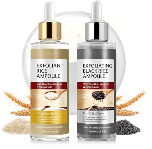 Peel Shot Glow Rice Ampoule Duo, Esfoliante Riso Bianco & Nero, Delicato scrub viso per la rimozione di cellule morte della pelle e punti neri, siero idratante, cura della pelle coreana 100ML*2Pack