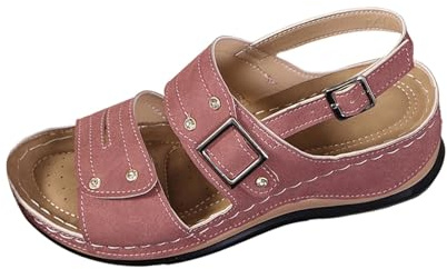 Uwdiohq Sandalias De Mujer Verano Cómodas Y, Un Solo Dedo Del Pie, Con Punta Abierta, Retro, Ligeras, Para Vacaciones En La Playa, Casuales Tacón Cuña (Pink, 35) Espardeñas Zapatos Ancho