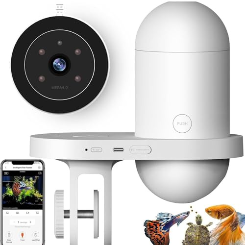Cuifati Automatisk Fiskmatare, 2,5K HD-kamera WiFi Fiskmatsautomat med Appkontrolltimer för Fisk, 230 Ml återanvändbar Tejp med Stor Kapacitet