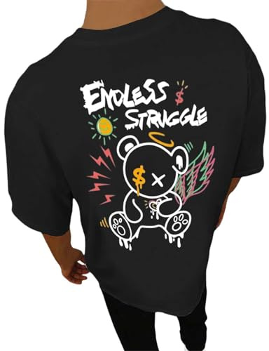 Tee Shirt Homme Oversize Manches Courtes Col Rond Sportwear avec Impression Cool Hip Hop Hauts Y2K Été Décontracté Streetwear Léger Coton Tshirt Long Top Coupe Large T-Shirts Basique Shirt Vêtements