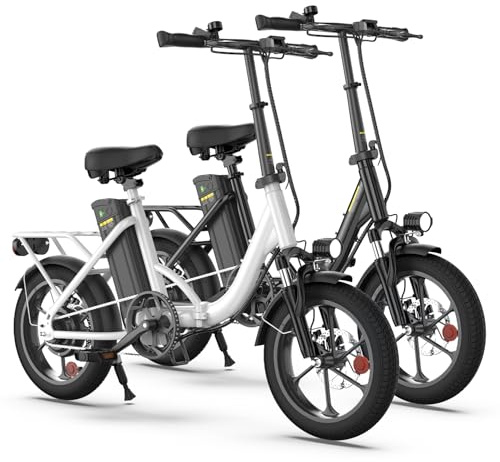 Finbike U4 Electric Bike, 16 Portable Electric Bicycle with Removable Battery, 60KM Max Range, 3 Riding Modes, Foldable E-bike with Front Shock Absorber, 2 pack