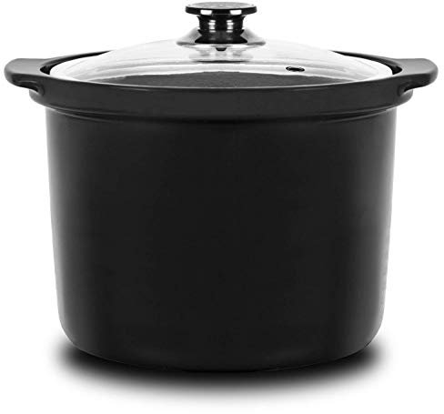 Cecotec, Cubeta de cerámica para cocciones lentas y a baja temperatura con tu Olla GM programable, Con tapa de vidrio, Negro, Apta para todas las ollas programables de 6 litros