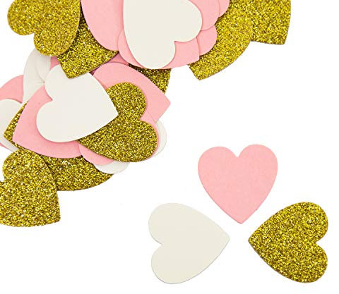 Oblique Unique® Papier Konfetti 36 STK. Rosa Schwarz Weiß Gold Silber mit Glitzereffekt als Tisch Streu Deko für Geburtstag Party Feier Hochzeit JGA Herzen Sterne Kreise - Formen wählbar (Gold-Herz)