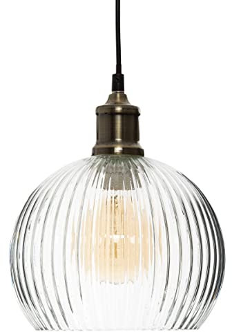 Atmosphera - Suspension Laye En Verre Strié Diamètre 20 cm, Style Rétro Bohème - Luminaire Plafonnier Pour Salon, Chambre