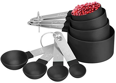 8 pezzi Cucchiai Dosatori, Measuring Spoons in Plastica, con 4 Misurini Cucchiai e 4 Misurino (Nero)