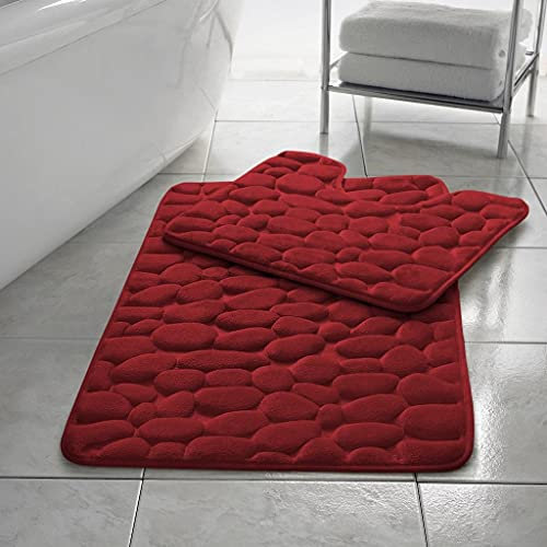 Comfort Collections Memory Foam Pebble Bath Mat Set Pedestal Bathroom Rug 2 Piece Soft Absorbent Non Slip Red Bath Mat (50CM X 80 CM) & Pedestal Mat (50CM X 40 CM) Approximate