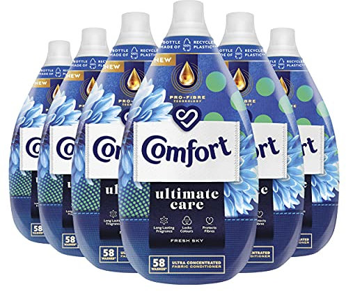 Comfort Ultimate Care Fresh Sky Ultra-Concentrated Fabric Conditioner bottle made of 100% recycled plastic* for complete clothes protection 6x 870 ml (348 washes)