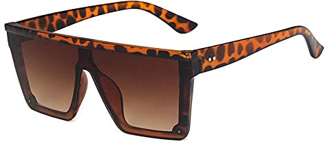 FOURCHEN Gafas de sol cuadradas de gran tamaño para mujeres y hombres, modernas, parte superior plana, montura grande, Marco de leopardo