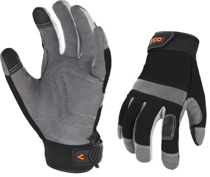 Vgo... 1 Paar Herren Sicherheitshandschuhe, Touchscreen, Praktische Arbeitshandschuhe für Gartenarbeit, Lager und leichte Mechanikerarbeiten (1 Paar, Größe L, Schwarz, SL7584)