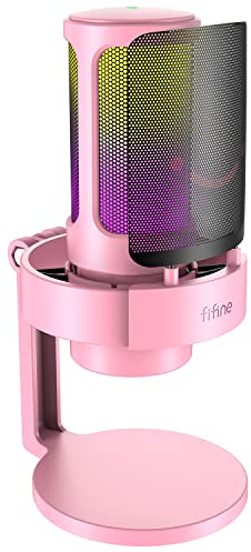 FIFINE A8 Pink Gaming USB Microphone, Condenser Desktop Mic for PC PS4/5
