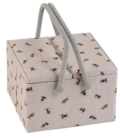 Hobby Gift Exclusive Große Aufbewahrungsbox für Näharbeiten mit zwei Deckeln, 25 x 25 x 17 cm, Bienen
