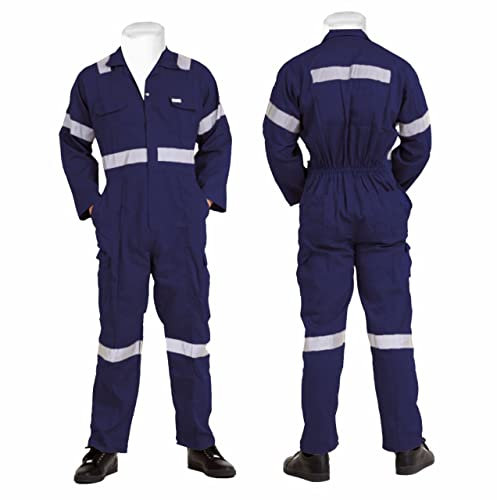 ProMaxFit Men's Long Sleeves Coverall Boiler Suit for Workshop Mechanics - Gray Color, 9 Sizes - Overall Cotton Blend Jumpsuit for Painters, gardeners, Welders and builders. (BLUE, 2XL)