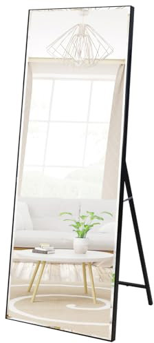 Vasemouh 165 x 51 cm Ganzkörperspiegel mit schwarzem Rahmen und Splitterschutz, großer Wandspiegel oder Standspiegel, für Schlafzimmer, Bad, Wohnzimmer oder Garderobe