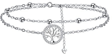 Yinsen Arbol de la Vida Pulseras Plata de Ley 925 para Mujer Pulsera Doble Cadena con Caja de Regalo, Ajustable 17+4cm