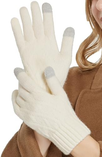 QICEDER Gants d'hiver chauds pour femme avec doublure épaisse et coupe-vent pour écran tactile Gants hiver Femme(Blanc)