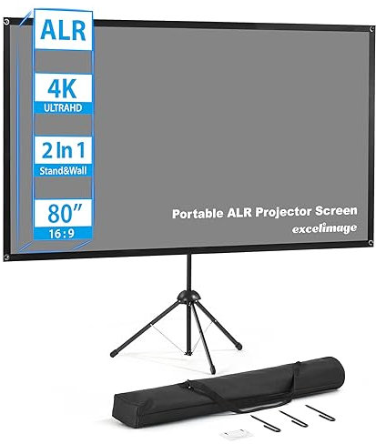 Beamer Leinwand Mit Stativ, ALR Projektion, 80 Zoll 16:9, Tragbar, Hoher Kontrast, Arbeit Bei Umgebungslicht, Einfache Einrichtung, Ideal Für Heimkino, Innen/Außen Filme