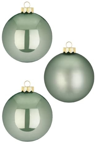 Inge Glas Weihnachtskugeln 10cm in Karton-Box | 6 XL Christbaumkugeln groß | Kugeln aus Glas (Mild Sage | Mint)