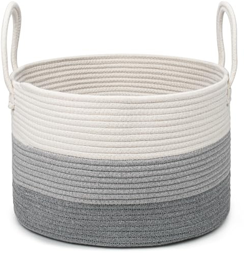 Rieeyrslza Cesta de Cuerda de Algodón D40 x H25 CM Plegable Cestas de Lavandería Tejidas 32L Cesta de la Manta Cestos Almacenaje Decorativas Cesta Para la Ropa Sucia para Almacenamiento (Gris Mixto)