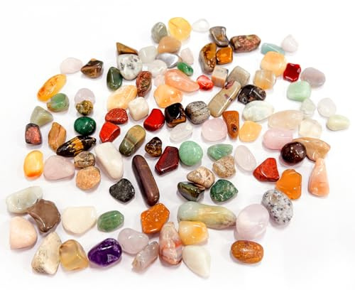 Hurifeng Naturliga trumstenar mix | Färgglada ädelstenar för barn och dekoration | 200 g konstgjorda stenar att leka med, skattjakt och hantverk | variabel storlek (1–1,5 cm), 1-1,5 cm, Naturliga