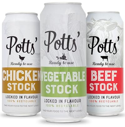 Potts’ Mixed Variety Stock in Can (Vegetable, Beef, and Chicken) 500ml Pack of 3