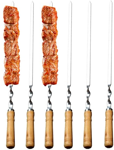 Pinchos Metálicos para Parrilla | Pinchos Reutilizables para Jardín y Barbacoa - 6 Unidades Reutilizables Para Carne Verduras Camarones Exterior Camping