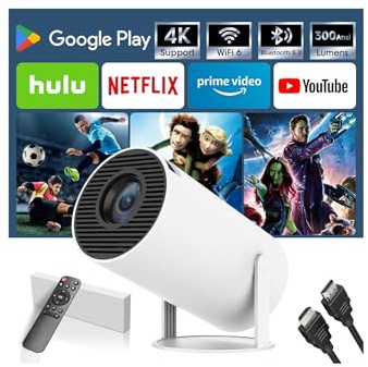 Mini videoproiettore 4K supporta proiettore portatile con WiFi 6 & BT 5.0,1080P HD,Home & Outdoor Theater,compatibile HDMI/TV Stick/Laptop/Telefoni.