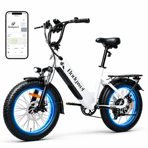 Bodywel F20 Bicicletas Eléctricas Adultos, 20x3” e-Bike Todo Terreno, Batería 48V 15Ah, Motor 250W, 7 Velocidades, Suspensión Ajustable, Frenos de Disco Doble