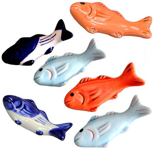 Fish Chopstick Rest Ceramic Japanese Chopsticks Pillow Rack Dinner Spoon Fork Knife Holder Dinnerware Stand Decoration Housewarming 6 Pcs (Random Style)