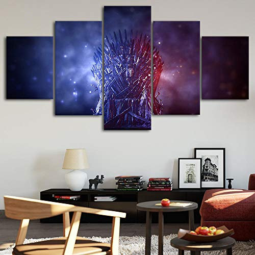 Myrdsio Impressions Sur Toile 5 Panneaux Muraux Film Game Of Thrones Trône De Fer Tableau Decoration Murale 150×80Cm,Tendu Sur Chassis Encadrée,Moderne Toile Salon Tableaux Murale Decoration