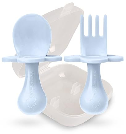 Grabease Baby Self Feeding Utensils Short Training Spoon Fork Plastic Set