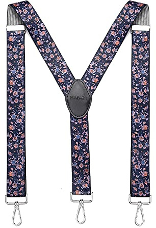 MASADA men's Braces, suspender with strong carabiner closure - smoothly adjustable 3.5 cm wide fits for up to 195 cm body height - Flowers
