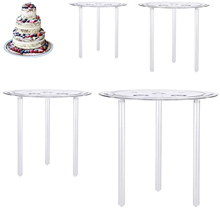 Multi-Layer Cake Supports Set with 12 Pieces Cake Dowels Rods for Tiered Cake, 4 Tier Cake Separator Plates Cake Stand Holder for Wedding Cake Construction and Stacking (4, 6, 8, 10 inch)