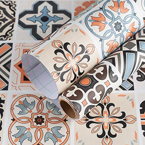 TOTIO Bohême Papier Peint Épaissir Mat Auto Adhésif 40CMx3M Étanche Meubles Autocollants Amovible Comptoir Contact Papier Vinyle Décoratif Stickers Muraux pour Cuisine Salle De Bains Salon Chambre