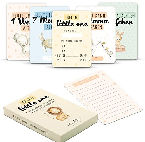 Him & I® - Baby Meilensteinkarten - Hello little one! - 40 Baby Meilensteinkarten für Junge und Mädchen - Meilenstein Karten Set - Geschenk zur Geburt/zur Babyparty für werdende Eltern