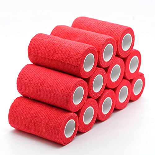 Vetmarkt24 - Selbstklebender Verband für Tiere (12 Stück - 10cm breit und 450 cm lang) - einzeln verpackt (ROT)