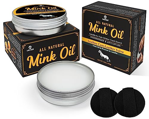 MEKER Mink Oil for Leather Boots, Leather Conditioner and Cleaner 3.52oz-All-Natural Waterproof Soften and Restore Shoes, White, 200g