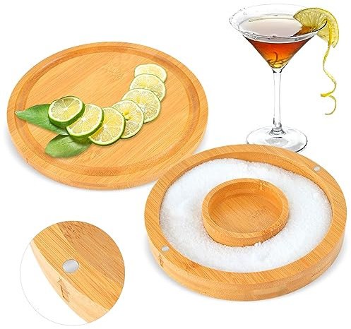 Margarita Salt Rimmer with Lid Margarita Salt Dish Glass Rimming Salts & Sugars Bamboo Cocktail Rimmer Wood Salt Box with Swivel Lid for Tequila Gifts Bartender Bar cart Accessories 6.4*0.8*0.6 Inch