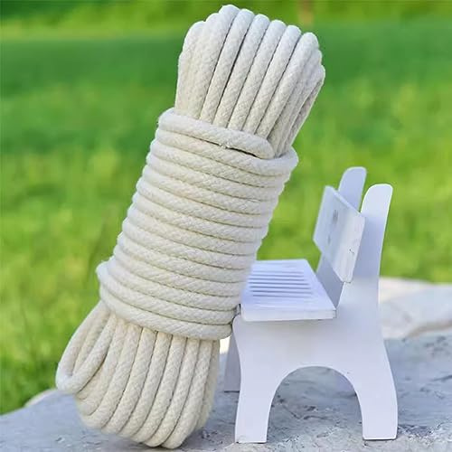 WABMJGW Fahnenmastseil 50 m/164 Fuß, Dicke Fahnenmastleine aus Baumwolle 6/8/10/12 mm, kerngesponnenes Seil, eng geflochten, zum Bündeln im Garten, zum Aufhängen von Kleidung,White-6mm