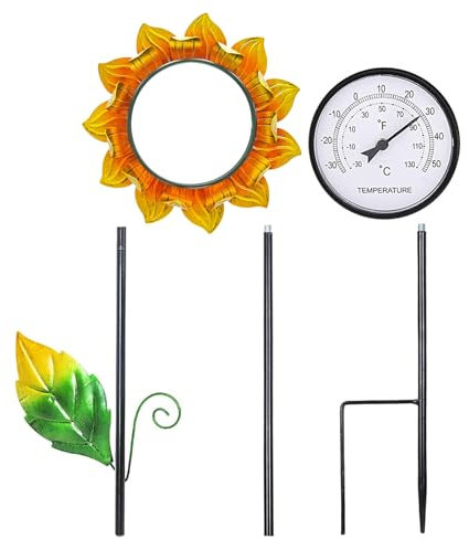 Gartenthermometer Mit Erdspieß, 40.2 Zoll Solar Gartenthermometer Außenthermometer, Pflanzenstecker Deko Wetterfest Metall Sonnenblumen Thermometer Aussen, Gartenstäbe Metall Deko Für Rasen, Hof