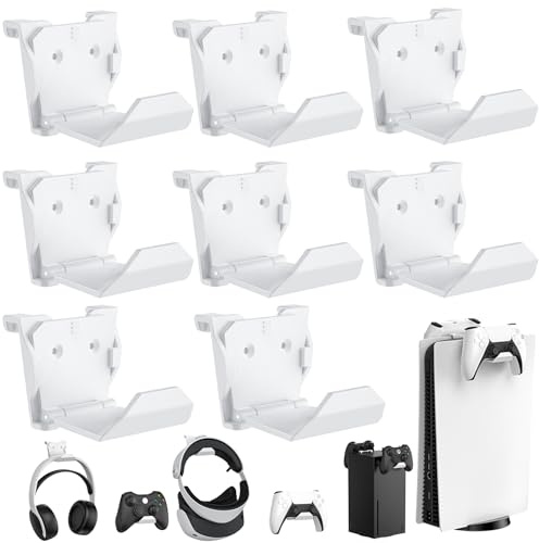 KUNSLUCK 8-pack styrenhetsväggfäste för PS5, Xbox, strömbrytarkontroll, väggfäste för styrenhet och headset, lim/skruvinstallation (vit)