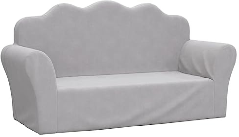 vidaXL Canapé pour Enfants 2 Places, Lit de Jour avec Dossier et Accoudoirs, Lit d'Invité pour Tout-Petits Salon, Gris Clair Peluche Douce
