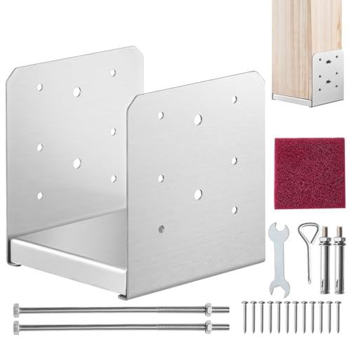 VEVOR 1 Pieza Soportes para Postes de Madera 6x6 (152x152 mm) Base de Anclaje de Acero Inoxidable para Poste de Madera Tamaño Interno 185x198 mm para Barandilla, Pasamanos, Pabellón, Porche, Terraza