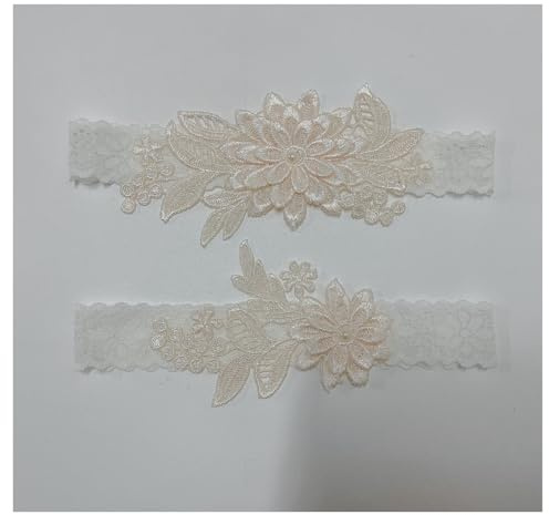 Hrlace 2 stycken spetsstrumpband bröllop brudstrumpeband damer sexig blomma spets stretch strumpband benring med blommönster kropp tillbehör för bröllop fest jubileum cosplay beige