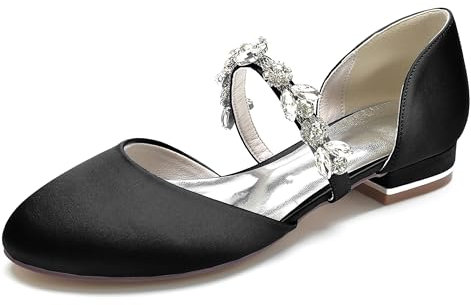 MINITOO Wedding Flats for Women Girls Mary Jane Style Round Toe Evening Party Pumps Shoes with Pearl BR233 Black UK 9