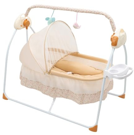 BAOCHADA Babywippe Elektrisch 5 Gears Faltbar & Tragbar Babywiege Elektrischer Baby Schaukelstuhl mit MP3 Babyschaukel mit Spielzeug Babywippe für Kinder bis 0-18 Monate (Max. 25kg)