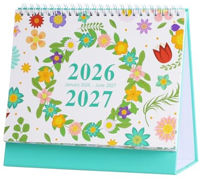 Desk Calendar 2026-2027, Floral Calendars (January 2026-June 2027), Standing Flip Calendar with Thick Paper, Small UK Month to View, Mini Desktop Calendars for School Office Home 8.3 * 7.2in (Flower)