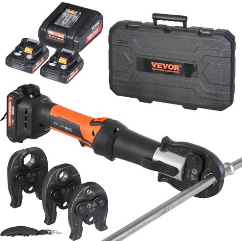 VEVOR Kit di Utensili per Pressatura e Batteria, Utensile Elettrico per Crimpatura di Tubi con Ganasce V15, V22, V28, Pressatura con 2 Batterie 20 V 2,0 Ah, Caricabatterie Rapido e Custodia Trasporto