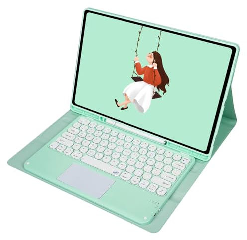 JZCZMCE Tastatur Hülle für Samsung Galaxy Tab S8 Plus/S7 FE/S7 Plus 12.4'' Tablet, Abnehmbare Kabellose Tastatur mit Touchpad, Soft Schutzhülle mit Pencil Halter,Grün